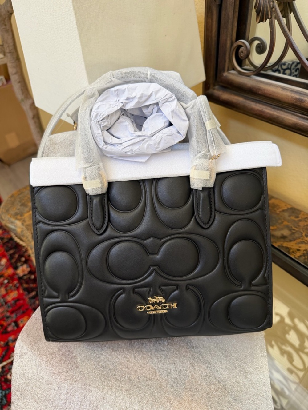 Coach Maggie Small Black Embossed Leather Satchel with Gold Logo - Picture 2 of 9